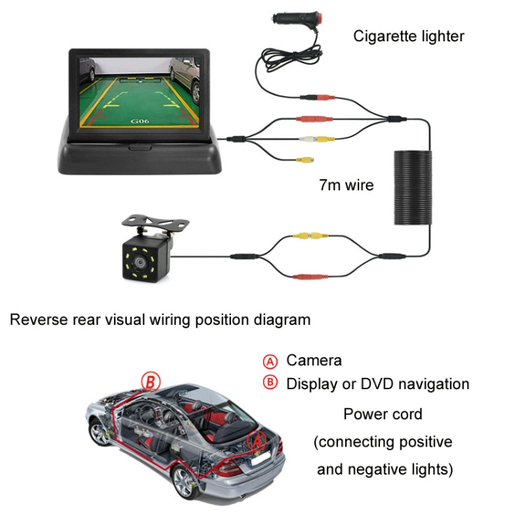 4.3 Inch Display Night Vision Waterproof Reversing Camera +7 Meter Extension Cable, Color: Detachable Screen + Butterfly Camera