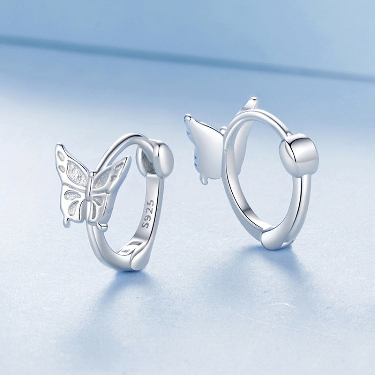 S925 Sterling Silver Platinum Plated Butterfly Earrings - BSE1113