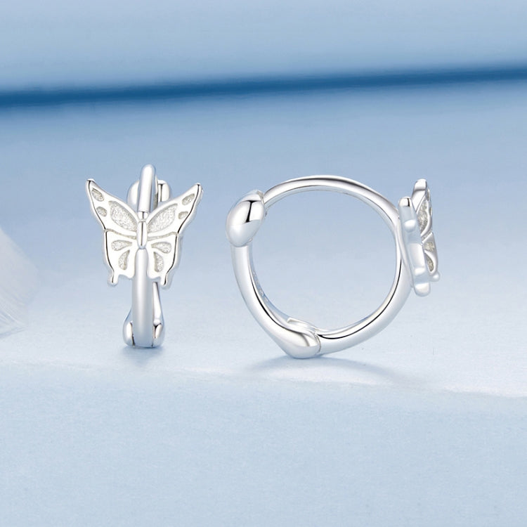S925 Sterling Silver Platinum Plated Butterfly Earrings - BSE1113