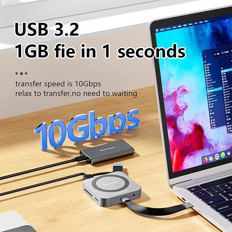 Blueendless 8-In-1 Magnetic HUB With M.2 NVMe/SATA SSD Enclosure  - HDMI+PD100W+USB-C/Type-C 3.2+USB-A 3.2+SD+TF+AUX
