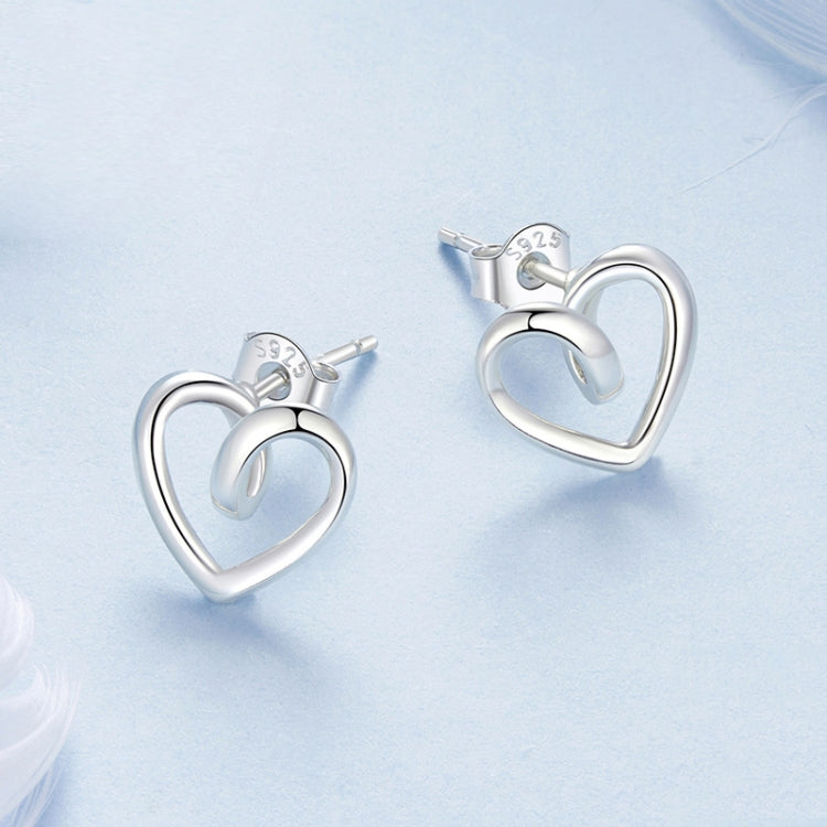 S925 Sterling Silver Hollow Heart Earrings - BSE1117