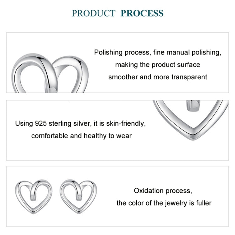 S925 Sterling Silver Hollow Heart Earrings - BSE1117