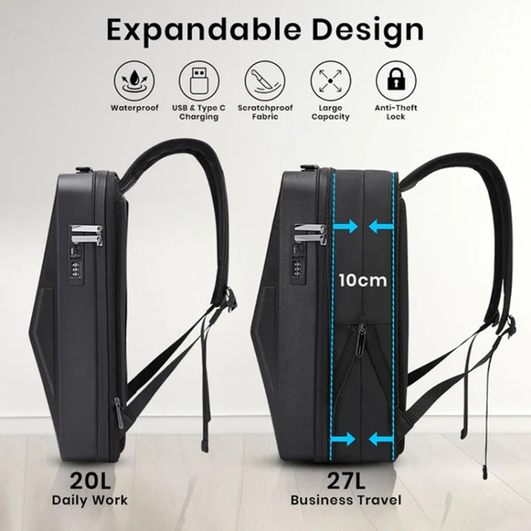 BANGE BG-2956 Expandable Hard Shell Computer Bag Men Business Backpack - Black