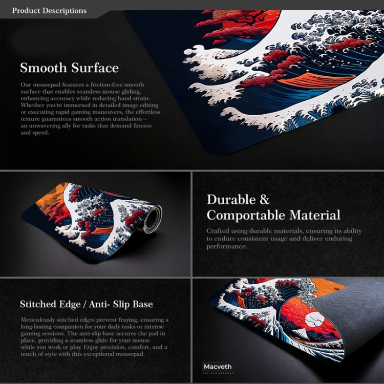 300x800x3mm Big Wave Gaming Mouse Pad Non-Slip Rubber Desk Mat