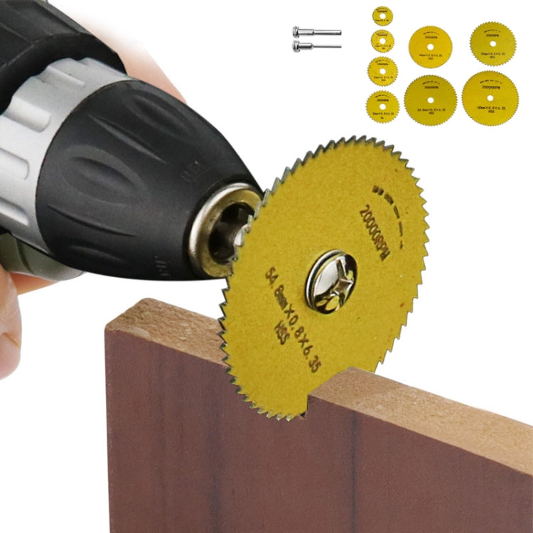 10pcs /Set High-Speed Steel Cutting Blade Multi-Size Cutting Wood PVC Electric Grinder Saw Blade Tool With 3.17mm+6mm Pole, Color: Gold