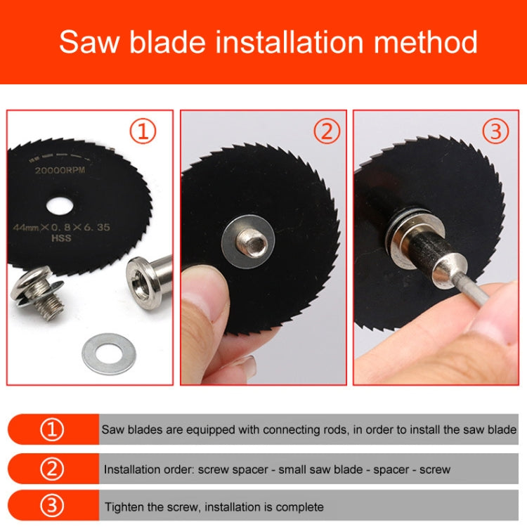 10pcs /Set High-Speed Steel Cutting Blade Multi-Size Cutting Wood PVC Electric Grinder Saw Blade Tool With 3.17mm+6mm Pole, Color: Black