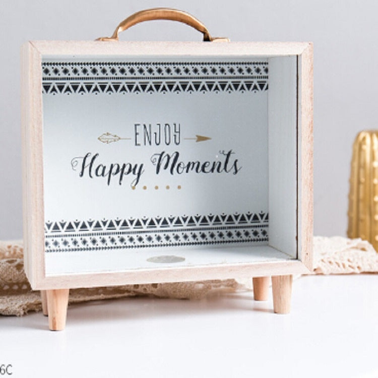 Creative Wooden Art Fresh Piggy Bank Bedroom Desktop Decoration Ornaments Sundries Storage Box, Style:Handle Wooden Storage Box - C