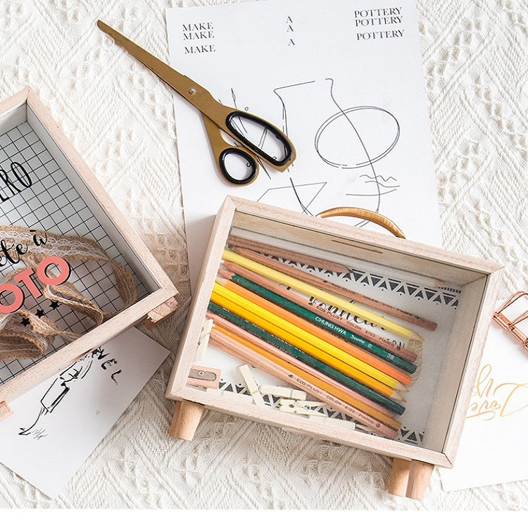 Creative Wooden Art Fresh Piggy Bank Bedroom Desktop Decoration Ornaments Sundries Storage Box, Style:Handle Wooden Storage Box - C