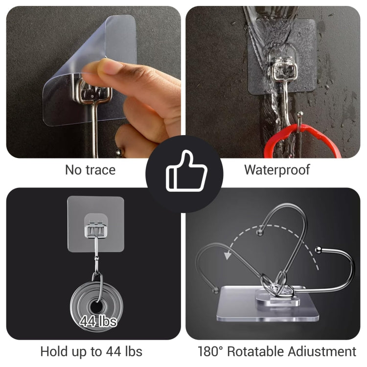 10pcs /Pack 2.75 Inch Square Self-Adhesive Traceless Hooks For Hanging