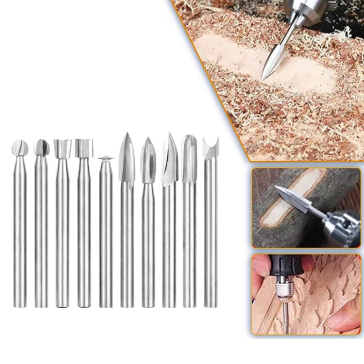10pcs/ Set Electric Wood Carving Root Carving Tools Woodworking Engraving Polishing Tool Heads Milling Cutters Drill Bits