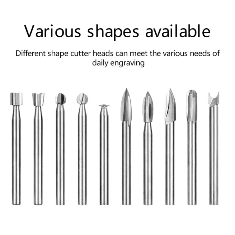 10pcs/ Set Electric Wood Carving Root Carving Tools Woodworking Engraving Polishing Tool Heads Milling Cutters Drill Bits