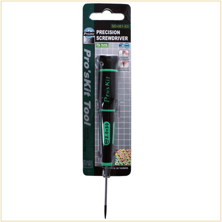 ProsKit SD-081-S3 Slotted Precision Screwdriver - 2.0 x 50mm for Daily Electronics Repairs - Green Black