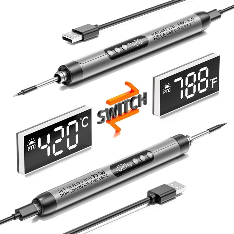 USB Digital Display Charging Soldering Iron Set 5-speed Temperature Adjustable 3 Heads Gray