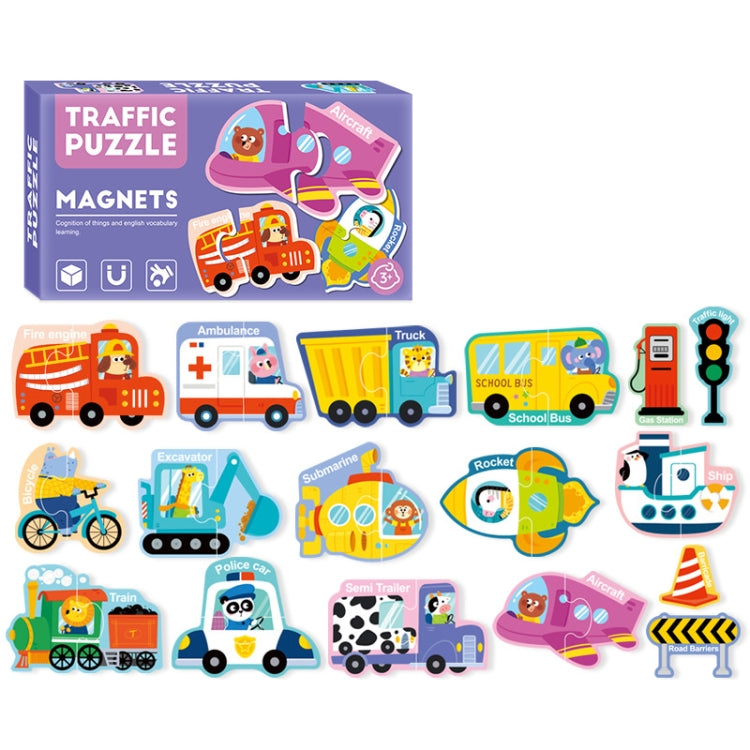 Children Educational Fun Magnetic Puzzle Refrigerator Magnets, Spec: Transportation Series