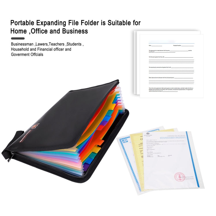 Fireproof Waterproof Accordion File Bag Document Organizer with 13 Pockets A4 Size 14.4x9.8x0.8 Inch