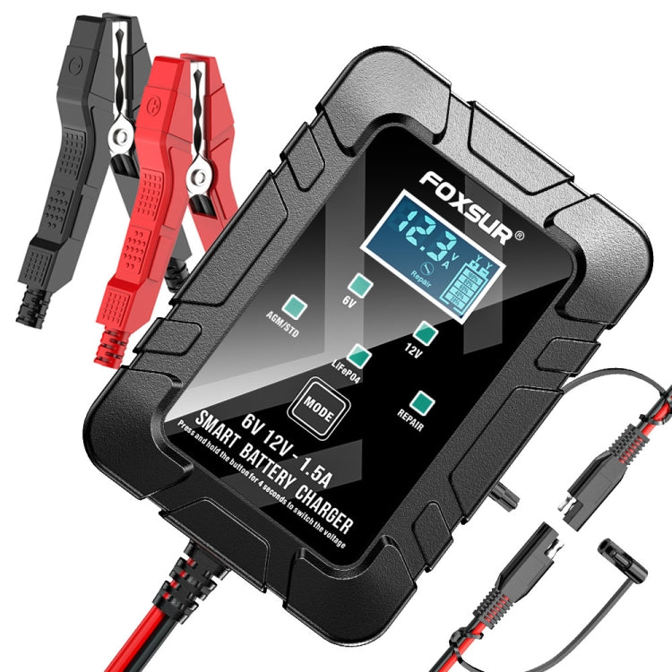 FOXSUR 6V/12V 1.5A Lawn Mower Motorcycle Lead Acid Battery SAE Plug Charger