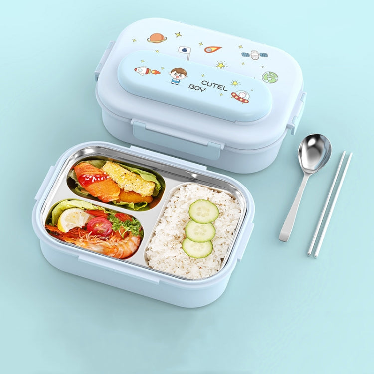 316 Stainless Steel Insulated Lunch Box Children Portable Compartment Lunch Case, Style: Blue 3 Grids