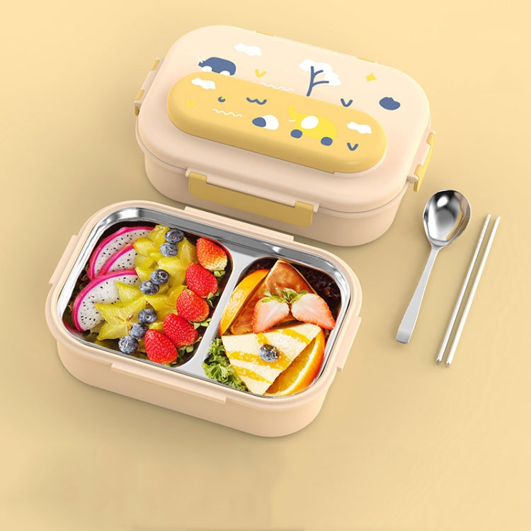 316 Stainless Steel Insulated Lunch Box Children Portable Compartment Lunch Case, Style: Light Yellow 2 Grids