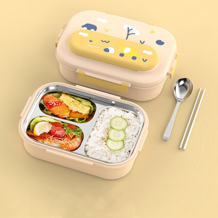 316 Stainless Steel Insulated Lunch Box Children Portable Compartment Lunch Case, Style: Light Yellow 3 Grids