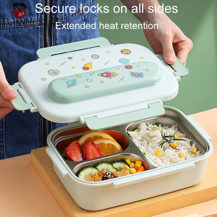 316 Stainless Steel Insulated Lunch Box Children Portable Compartment Lunch Case, Style: Light Green 3 Grids