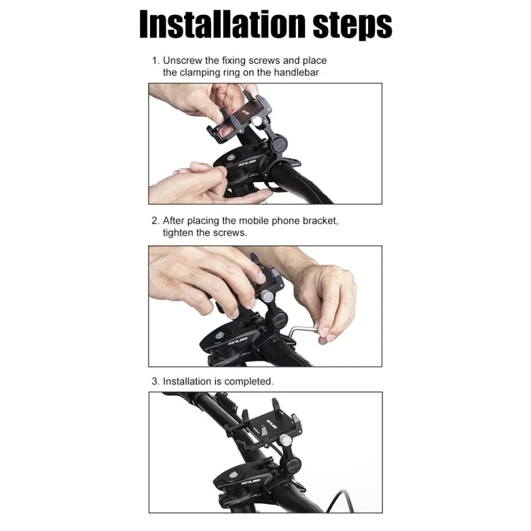 GUB PLUS21 Bicycle Mobile Phone Holder Motorcycle 360 Degree Rotating Mount For 22.2-31.8mm Tube Diameter - Black