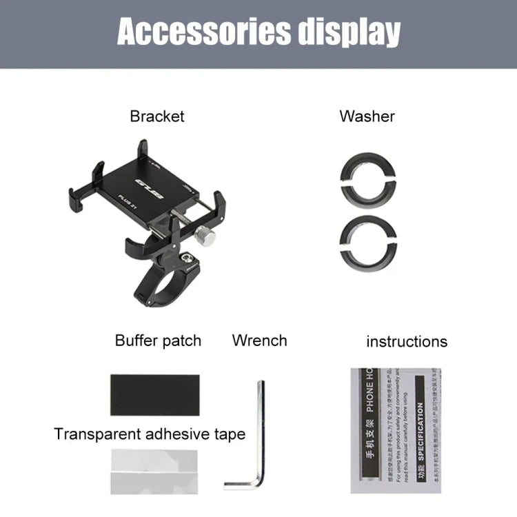 GUB PLUS21 Bicycle Mobile Phone Holder Motorcycle 360 Degree Rotating Mount For 22.2-31.8mm Tube Diameter - Black