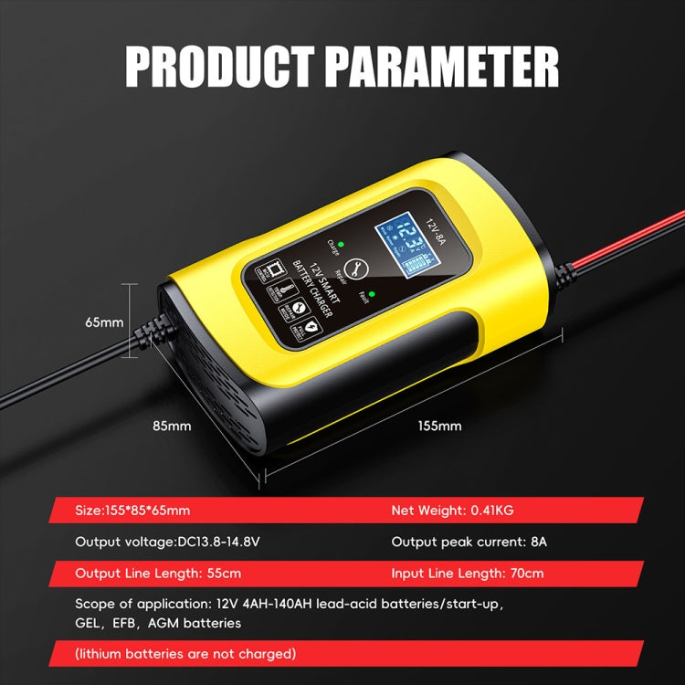 FOXSUR 12V8A SUV Car Motorcycle Intelligent Repair Type Lead-acid Battery Charger
