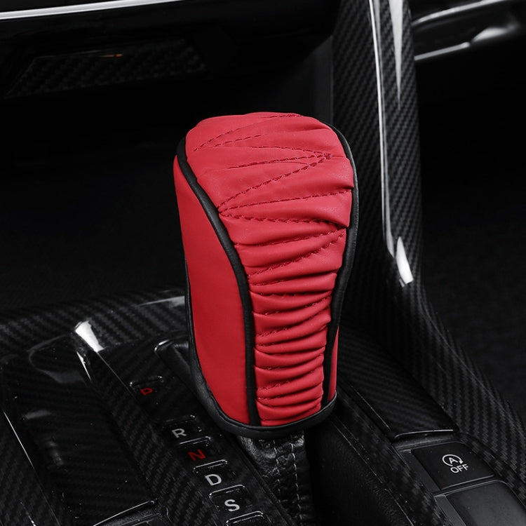 Car Universal Leather Gear Sleeve Breathable Gearshift Cover, Style: Manual Gear Red With Black Line