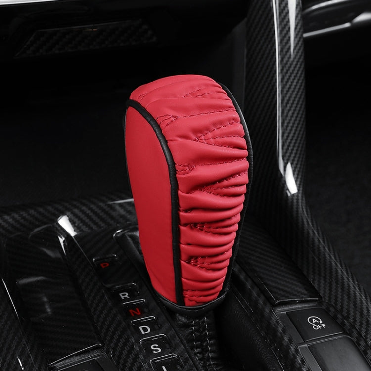 Car Universal Leather Gear Sleeve Breathable Gearshift Cover, Style: Automatic Gear Red With Black Line