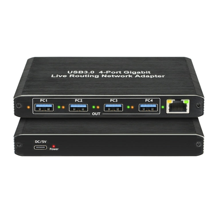 USB3.0 4-Ports Gigabit Network Adapter Plug and Play Router - Black