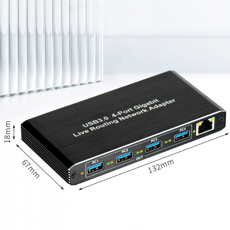 USB3.0 4-Ports Gigabit Network Adapter Plug and Play Router - Black