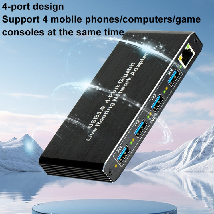 USB3.0 4-Ports Gigabit Network Adapter Plug and Play Router - Black