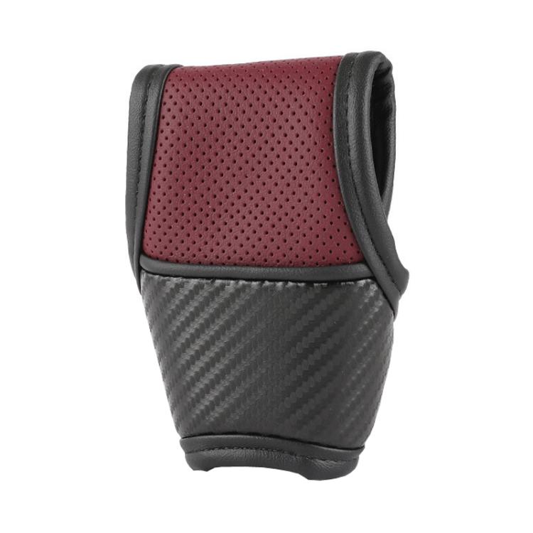 Car Automatic Universal Perforated Breathable Cowhide Side Opening Shift Cover, Style: B-Wine Red