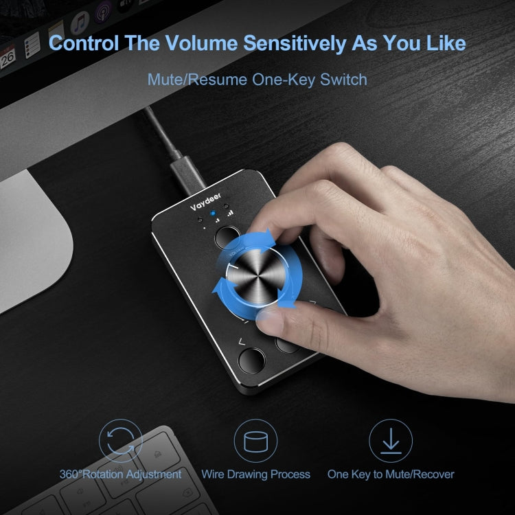 Vaydeer JP2011 USB Computer Volume Adjustment Controller Desktop Multimedia Rotary Button - Type-C