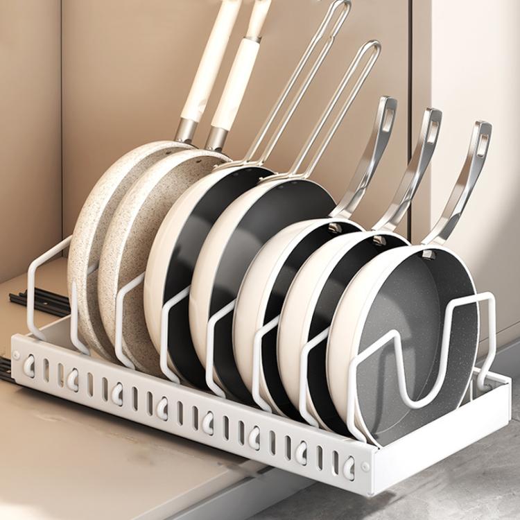 Kitchen Pull-Out Rack Pots And Pans Organizer Cabinet Countertop Dish Tray 42cm With Baffle White