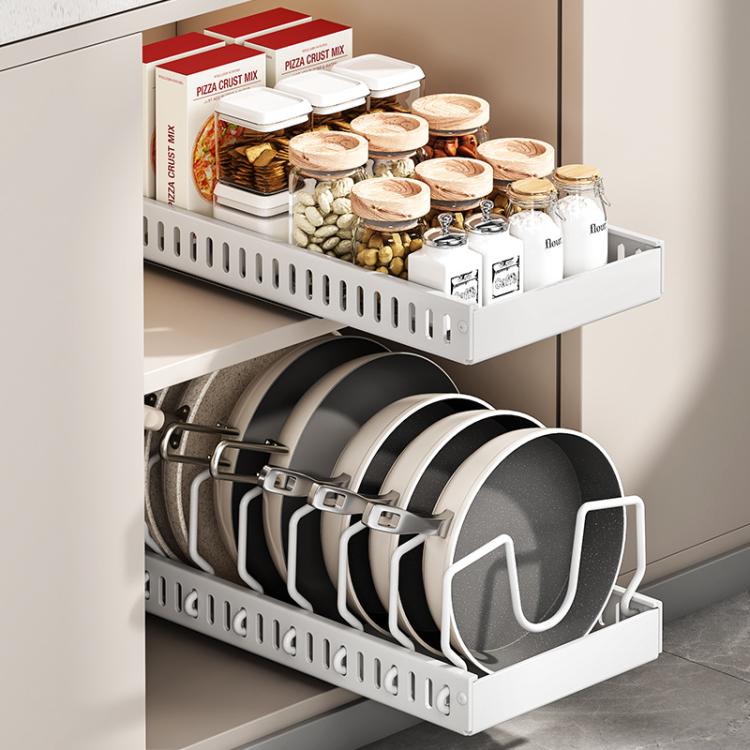 Kitchen Pull-Out Rack Pots And Pans Organizer Cabinet Countertop Dish Tray 52cm Black