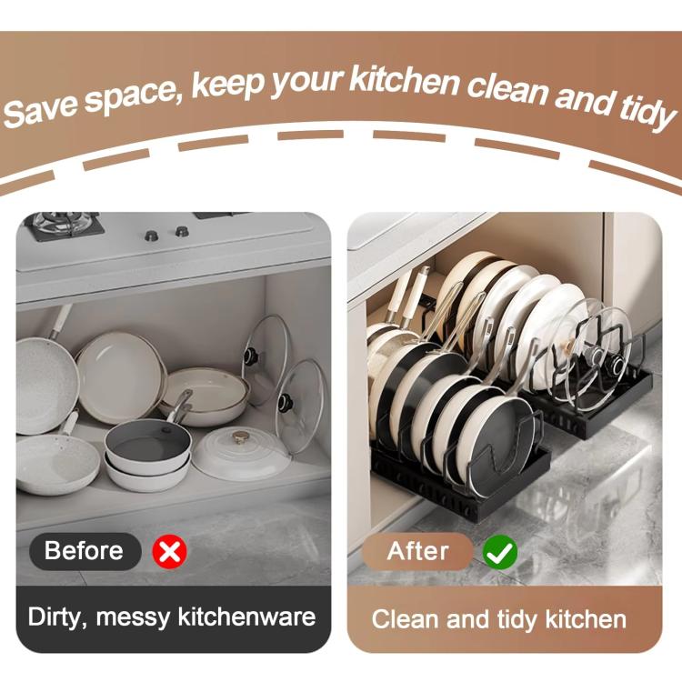 Kitchen Pull-Out Rack Pots And Pans Organizer Cabinet Countertop Dish Tray 42cm Black