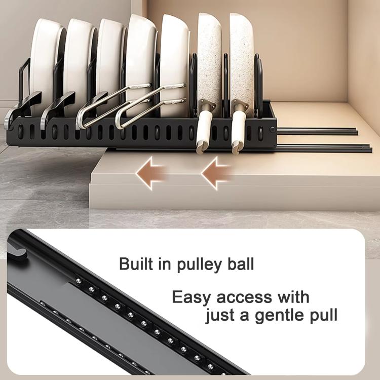 Kitchen Pull-Out Rack Pots And Pans Organizer Cabinet Countertop Dish Tray 42cm With Baffle White