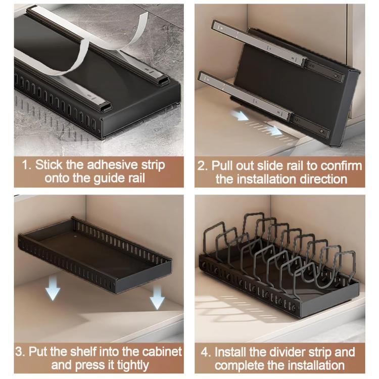 Kitchen Pull-Out Rack Pots And Pans Organizer Cabinet Countertop Dish Tray 42cm With Baffle White