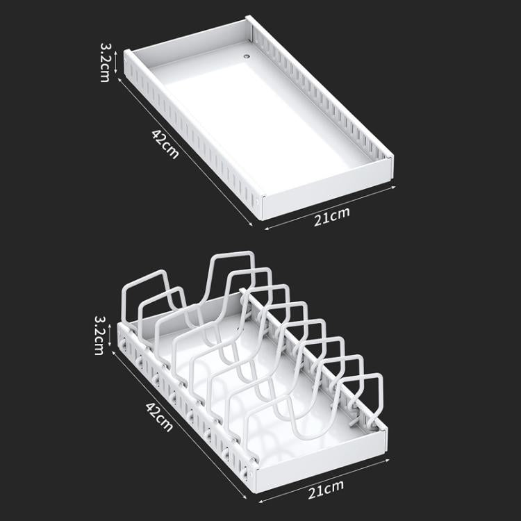 Kitchen Pull-Out Rack Pots And Pans Organizer Cabinet Countertop Dish Tray 42cm White