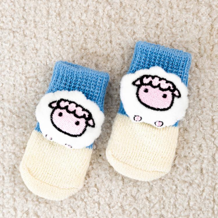 4pcs /Set Pet Dog Socks For Teddy Non-slip Anti-Scratch Anti-Dirty 3D Dolls Socks Dog Shoes, Size: S