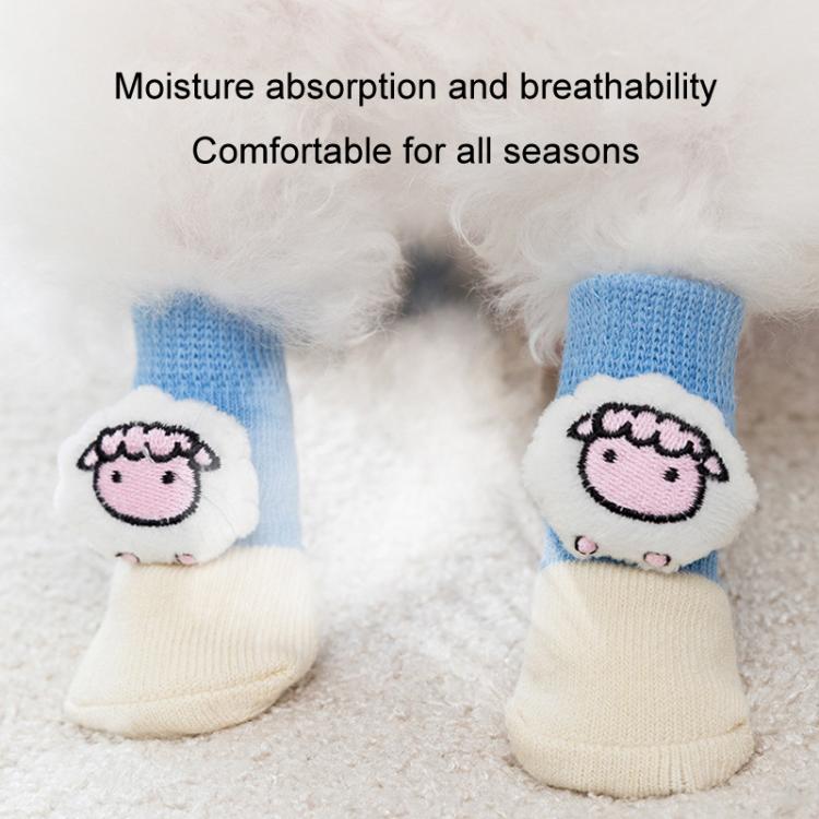 4pcs /Set Pet Dog Socks For Teddy Non-slip Anti-Scratch Anti-Dirty 3D Dolls Socks Dog Shoes, Size: S