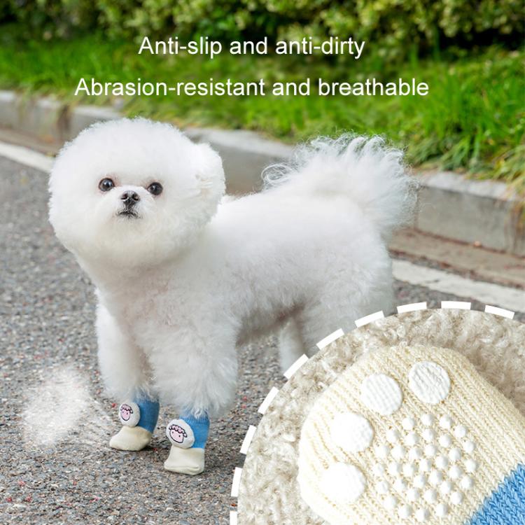 4pcs /Set Pet Dog Socks For Teddy Non-slip Anti-Scratch Anti-Dirty 3D Dolls Socks Dog Shoes, Size: S