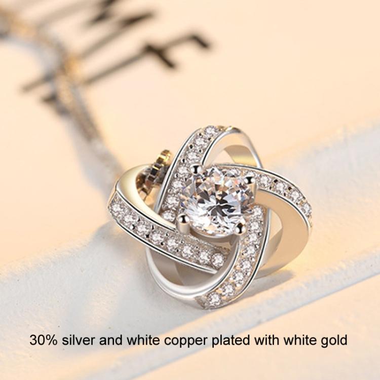 Women Necklace Inlaid Diamonds Collarbone Chain Clover Pendant Temperament Silver Jewelry - White