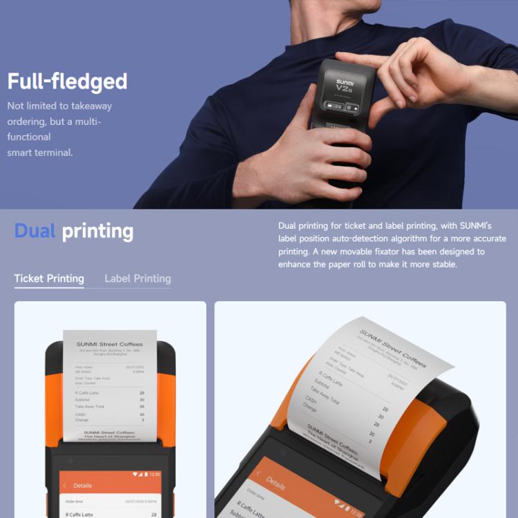 SUNMI V2s Scanning Label Printing Cash Register, Spec: NFC 2+16G