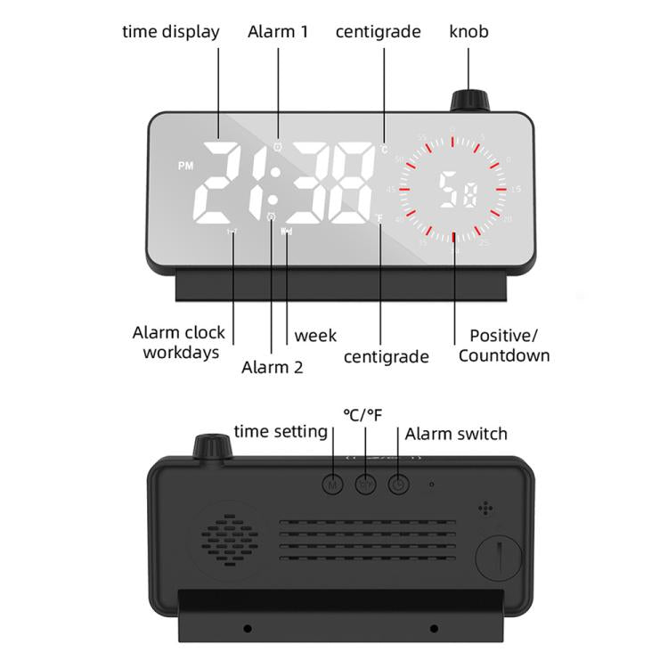 Multi-Functional LED Screen Mirror Charging Alarm Clock Reminder Visual Timer