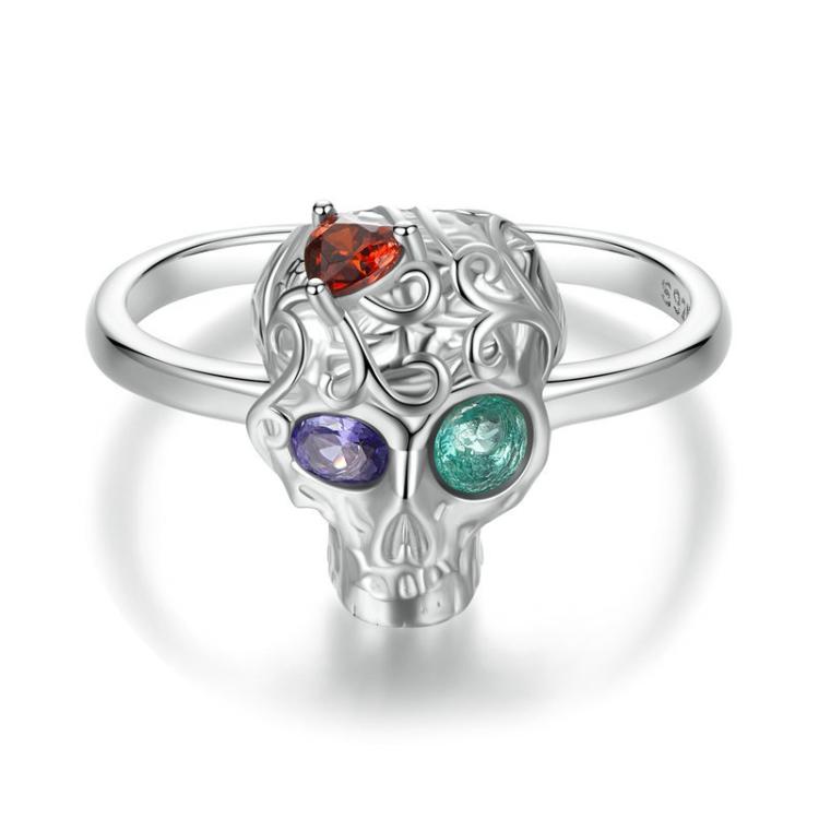 S925 Sterling Silver Platinum-plated Adjustable Skull Open Ring - BSR607-E