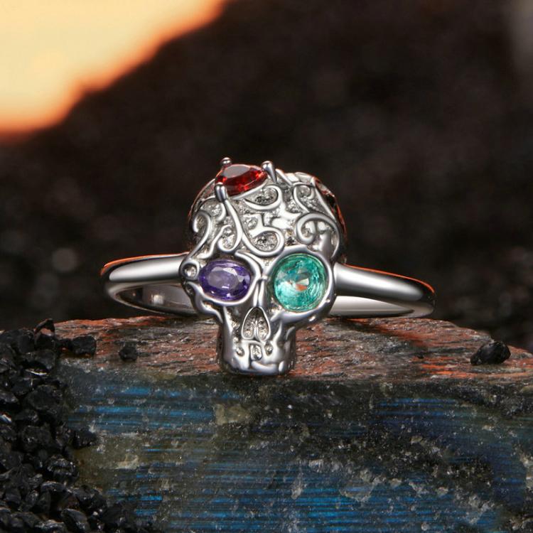 S925 Sterling Silver Platinum-plated Adjustable Skull Open Ring - BSR607-E