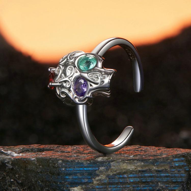 S925 Sterling Silver Platinum-plated Adjustable Skull Open Ring - BSR607-E