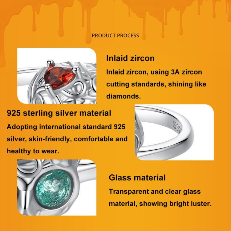 S925 Sterling Silver Platinum-plated Adjustable Skull Open Ring - BSR607-E